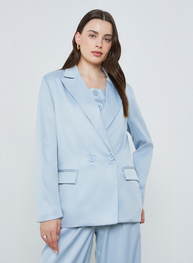 Styli Women Blue Regular Fit Double-Breasted Blazer - Image 5